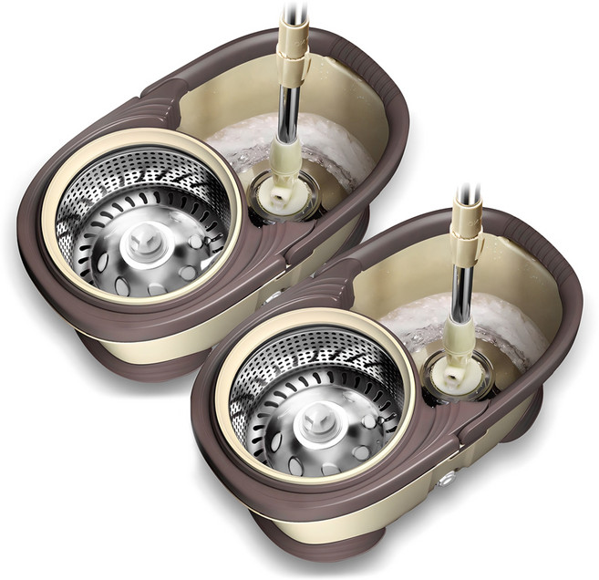 명강산업 회전걸레 파워 스텐통 + 밀대 + 걸레 2p, 2세트