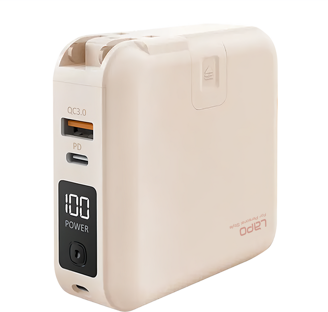 LaPO 多功能無線快充行動電源 Type-C + Lightning, WT-03CM, 奶茶色