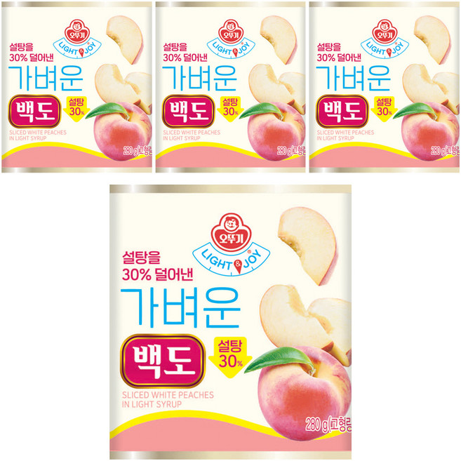 오뚜기 LIGHT 앤 JOY 가벼운 백도, 4개, 280g