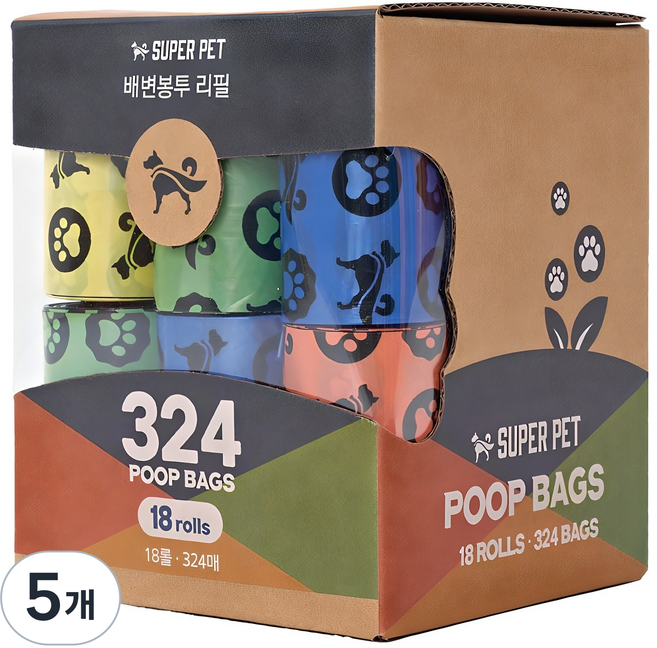 도그아이 POOP BAGS 배변봉투 리필, 랜덤 발송, 324개입, 5개
