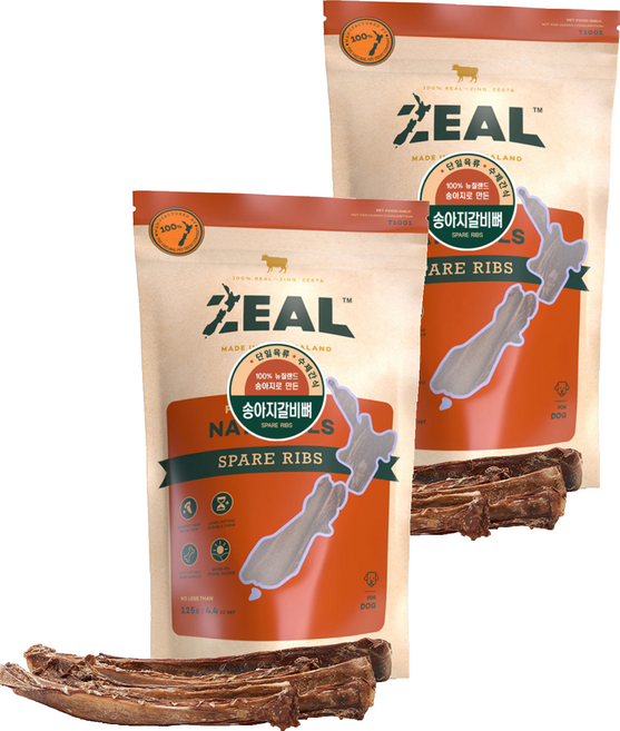 질 강아지 뉴질랜드산 수제간식, 송아지갈비뼈, 125g, 2개
