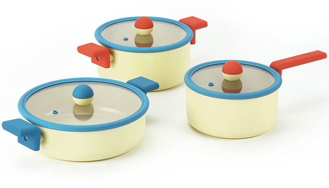 네오플램 인덕션 대니쉬 냄비세트 3종, 혼합색상, 편수냄비 18cm + 양수냄비 20cm+ 전골냄비 24cm, 1세트