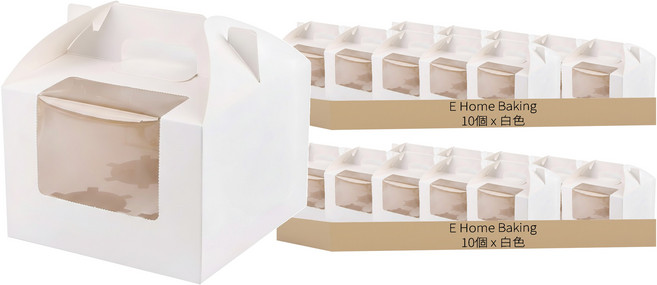 E Home Baking 4格開窗杯子蛋糕盒, 20個, 白色