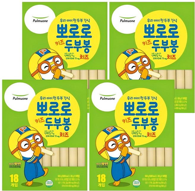 풀무원 뽀로로 키즈 두부봉 치즈, 504g, 4개