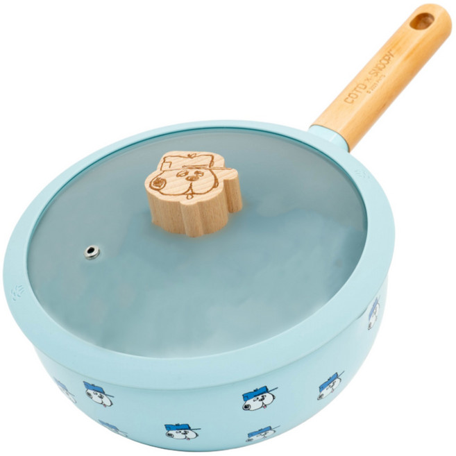 COTD 奶油雪平鍋 附鍋蓋 SNOOPY 聯名款, 水藍色, 1套, 22cm