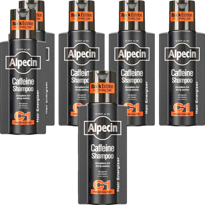 Alpecin Black C1 咖啡因洗髮露 黑色經典 強健髮根 柑橘麝香香氣, 250ml, 6瓶