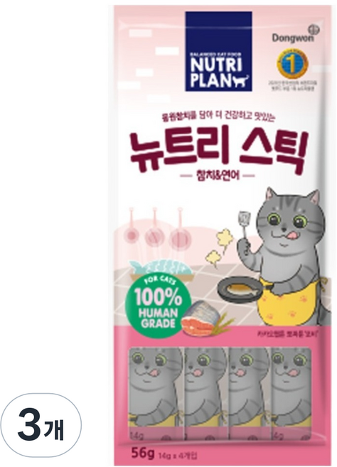 동원뉴트리플랜 고양이 뉴트리 스틱, 혼합맛(참치/연어), 56g, 3개