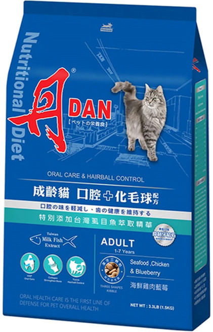 DAN 丹 成齡貓口腔 化毛球配方, 1個, 1.5kg, 海鮮雞肉藍莓