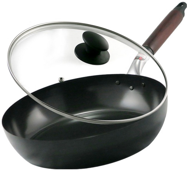 hokua 北陸 輕量級木柄黑鐵平底鍋 含蓋 1565g, 26cm, 1個