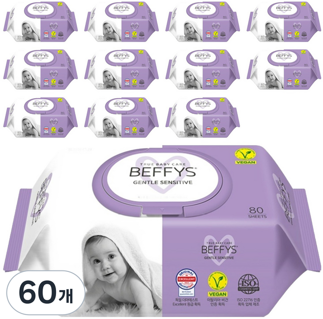 베피스 젠틀 센시티브 유아물티슈 캡형, 60g, 80매, 60개