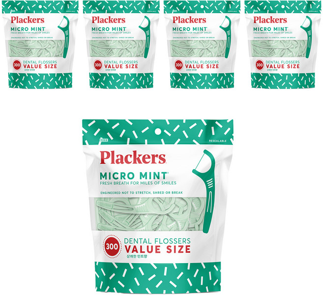 plackers 派樂絲 微細薄荷牙線, 8cm, 300入, 5個