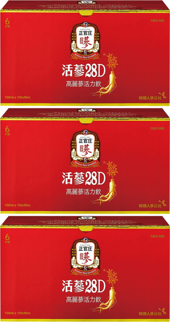 正官庄 活蔘28D 高麗蔘活力飲禮盒, 10瓶, 100ml, 3盒
