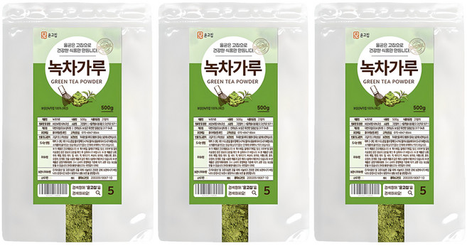 윤고집 녹차가루, 3개, 500g, 1개입