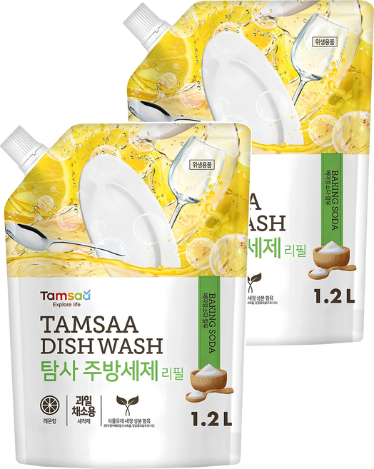 Tamsaa 小蘇打蔬果碗盤清潔液補充包, 1.2L, 2包