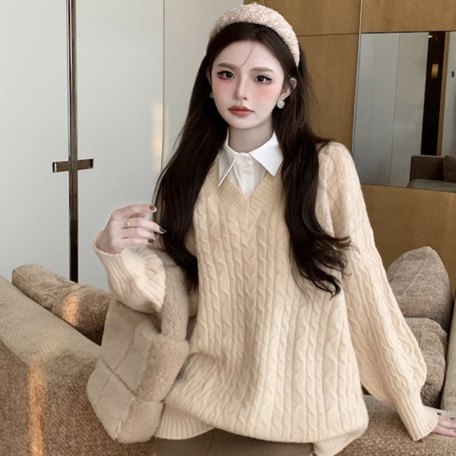 루나걸 여성용 케이블 브이 니트 L24WKN102422