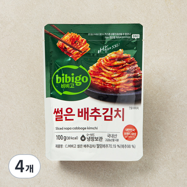 비비고 썰은 배추김치, 100g, 4개