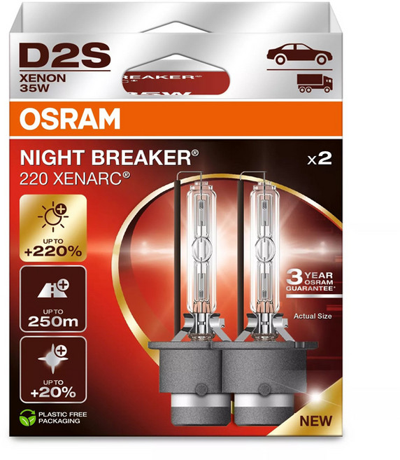 오스람 HID 나이트 브레이커 레이저 전조등 D2S, 4300K, 2개