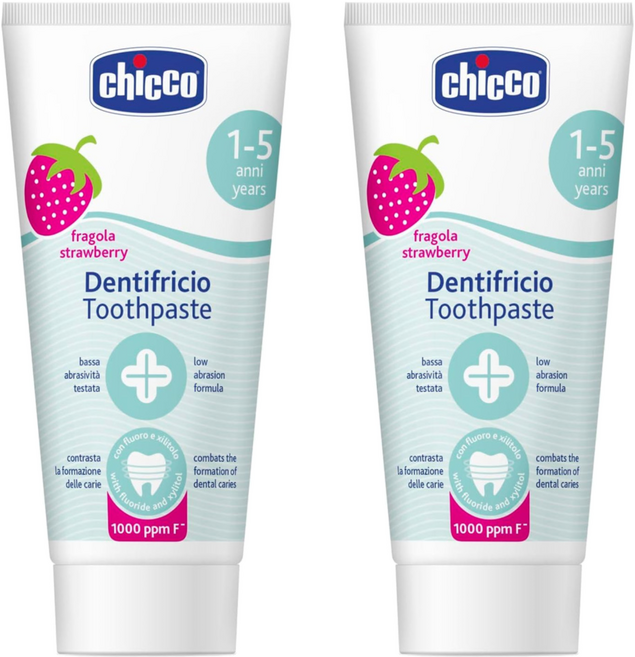 chicco 兒童木醣醇含氟牙膏 水果草莓, 50ml, 2條
