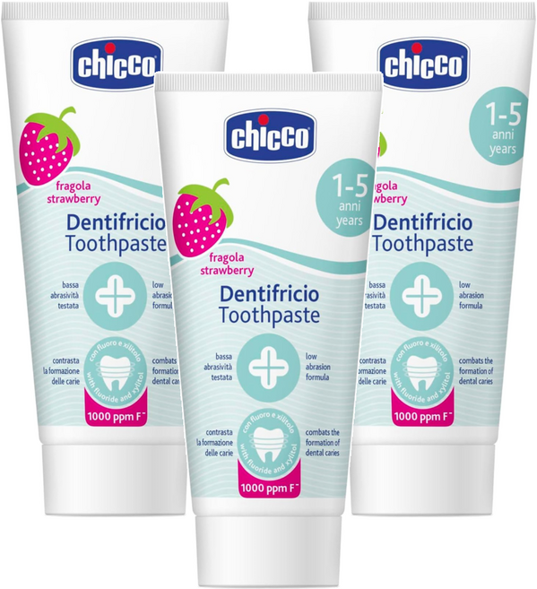 chicco 兒童木醣醇含氟牙膏 水果草莓, 50ml, 3條