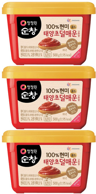청정원순창 100% 현미 골드 태양초 덜매운 고추장, 500g, 3개