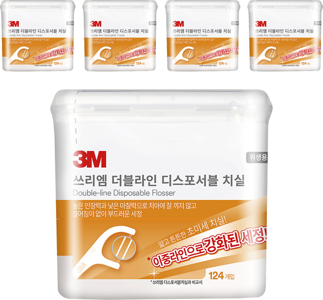 3M 雙線細滑牙線棒, 9.2cm, 124支, 5盒
