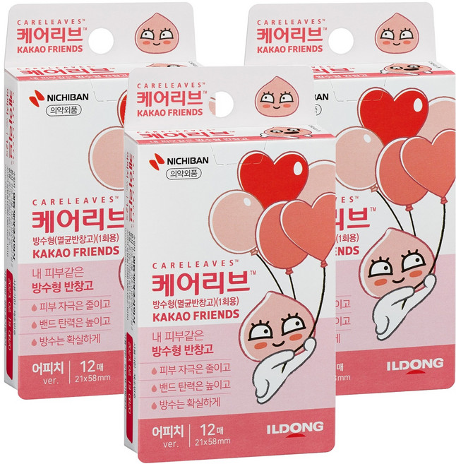 케어리브 방수형 멸균반창고 카카오프렌즈 어피치, 12개입, 3개