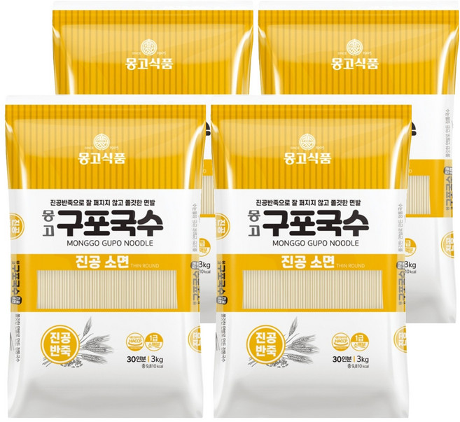 몽고식품 구포국수 진공소면, 3kg, 4개