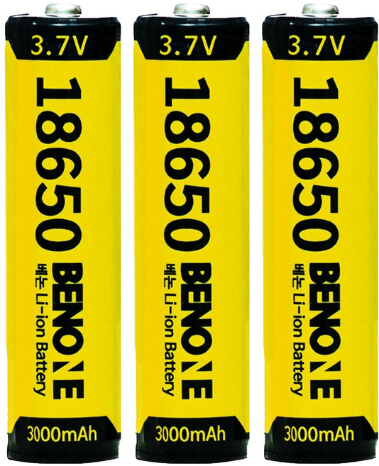 BENONE 18650 보호회로 리튬이온 배터리 충전식 건전지 3000mAh, 1개입, 3개