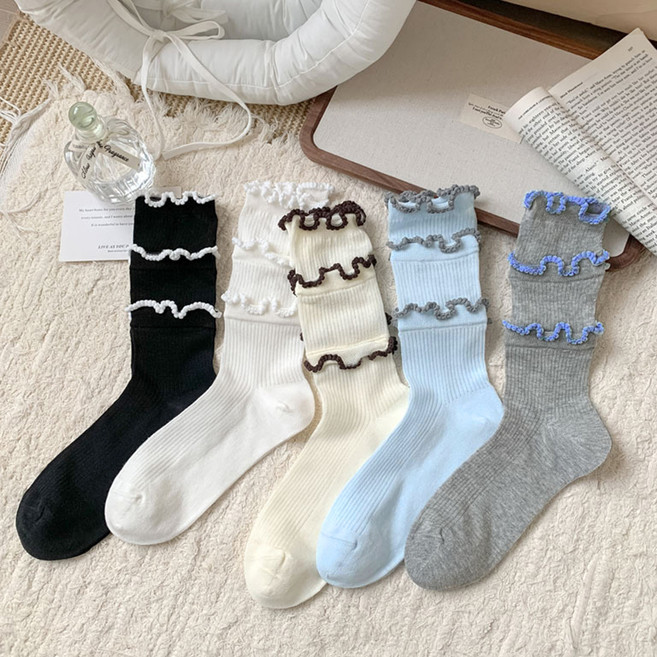 페이퍼먼츠 여성용 루엘 3단 러플 러블리 양말 5종 세트 10611