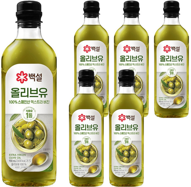 백설 엑스트라버진 압착 올리브유, 900ml, 6개