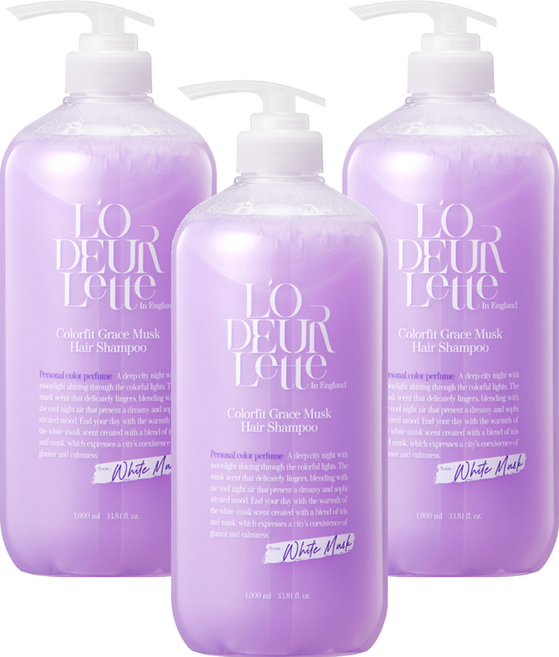 로더렛 인 잉글랜드 컬러핏 샴푸 그레이스 머스크, 1L, 3개