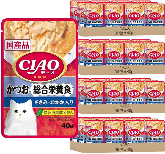 INABA CIAO 啾嚕 巧餐包, 384包, 40g, 鰹魚 + 雞肉 + 柴魚片