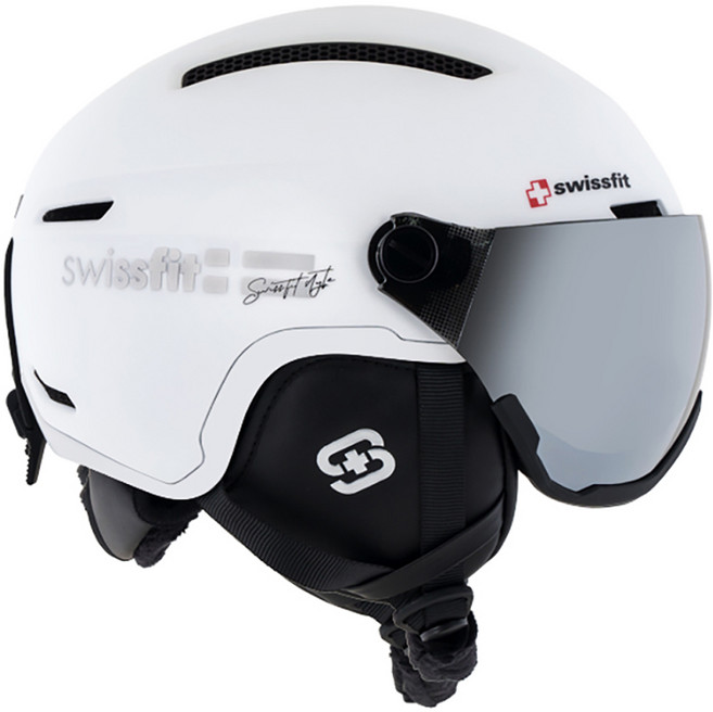 스위스핏 라피네 스키 스노우 고글 일체형 바이저헬멧, 화이트, 1개