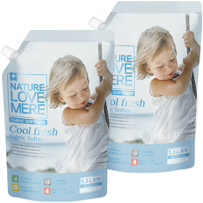 네이쳐러브메레 유아 쿨 프레쉬 섬유유연제 화이트코튼향 리필, 1.3L, 2개