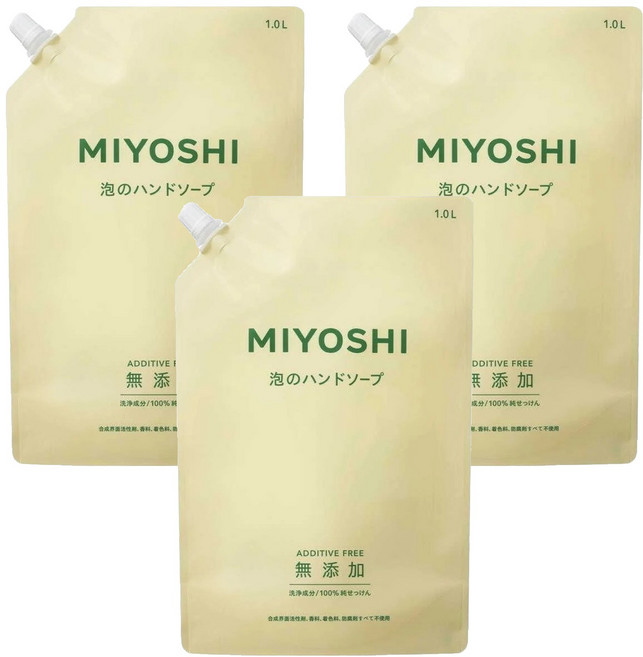 MIYOSHI 玉之肌 無添加泡沫洗手乳補充包, 1L, 3包
