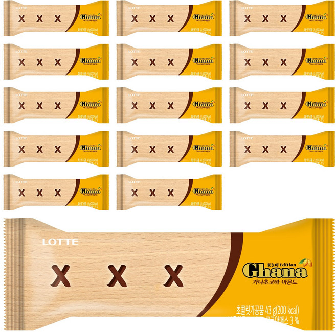 롯데 가나초코바 아몬드, 43g, 15개