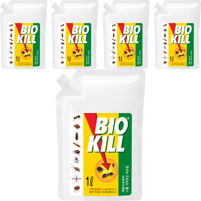 비오킬 빈대 베드버그 진드기 날파리 살충제 리필용 파우치, 1L, 5개
