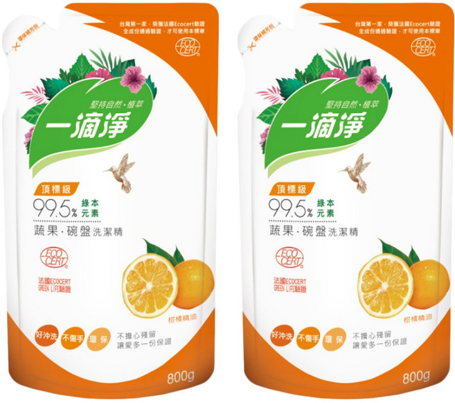 一滴淨 蘆薈多酚食品用洗潔精 柑橘, 800g, 2包