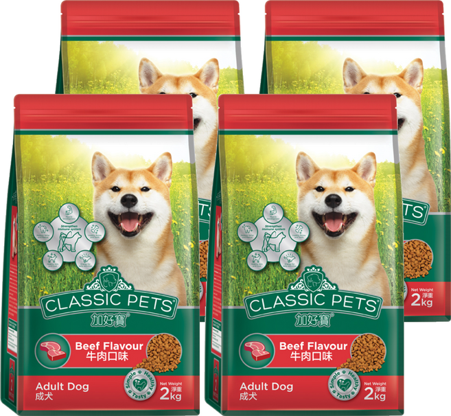 CLASSIC PETS 加好寶 乾狗糧, 2kg, 4袋, 牛肉口味