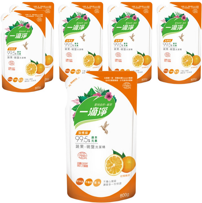 一滴淨 蘆薈多酚食品用洗潔精 柑橘, 800g, 6包