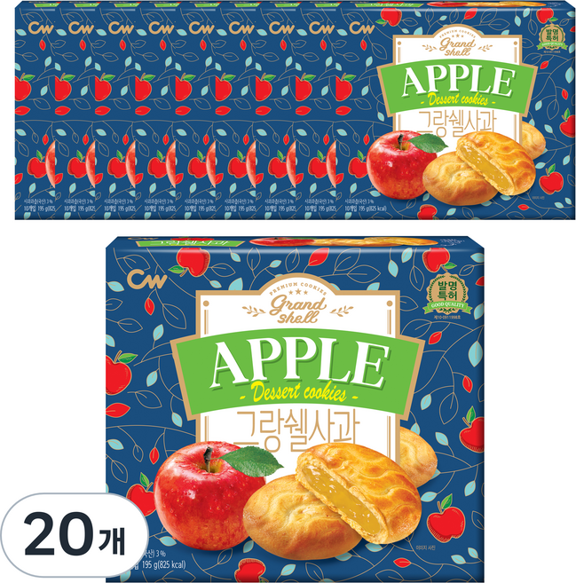 청우식품 그랑쉘사과 과자파이, 195g, 20개