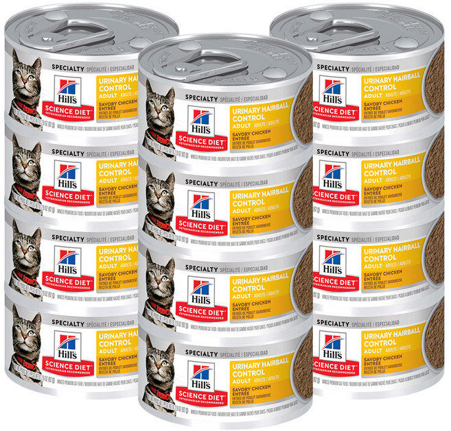 힐스사이언스다이어트 어덜트 고양이 유리너리 헤어볼 컨트롤 습식사료, 닭, 82g, 12개