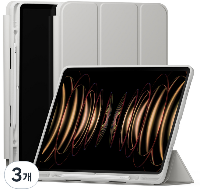신지모루 스마트커버 펜슬 수납 태블릿 케이스, 웜 그레이, 3개