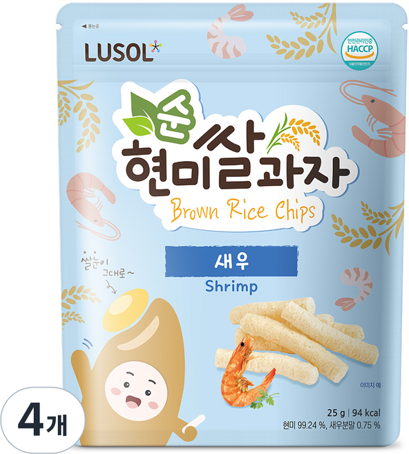 루솔 순 현미쌀과자 새우, 새우 맛, 25g, 4개