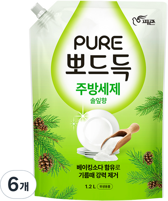 피죤퓨어 뽀드득 주방세제 솔잎향, 1.2L, 6개