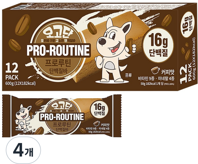 PRO-ROUTINE 奧高丹 烘焙蛋白棒 咖啡口味 12入, 600g, 4個
