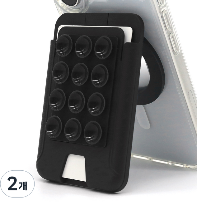 엑씨 맥세이프 호환 링 카드지갑 홀더 휴대폰 케이스 실리콘 흡착 패드 스탠드 거치대, 블랙, 2개
