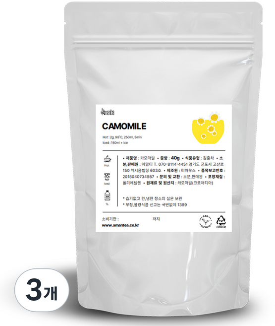 카모마일 허브차, 40g, 3개, 1개입