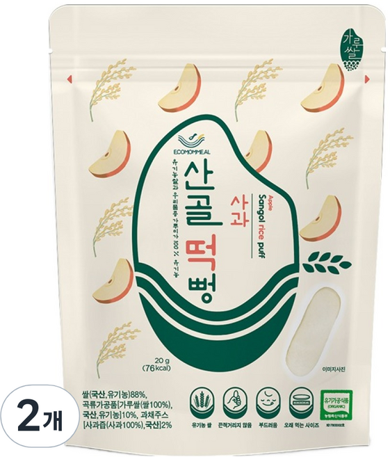 에코맘의산골이유식 유아용 산골 떡뻥, 사과맛, 20g, 2개