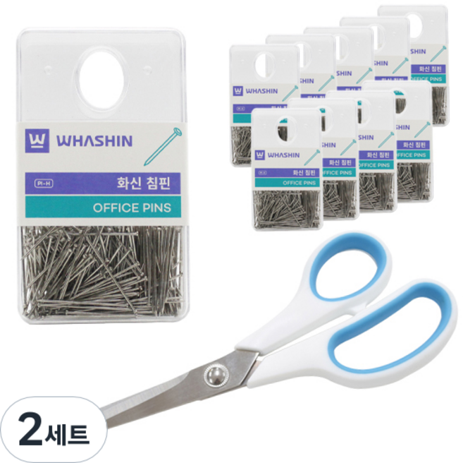 WHASHIN 大頭針 10入+辦公室雙色剪刀 大組, 2組